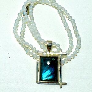 Silver and Blue Flash Labradorite Pendant Necklace.  SALE PRICE!